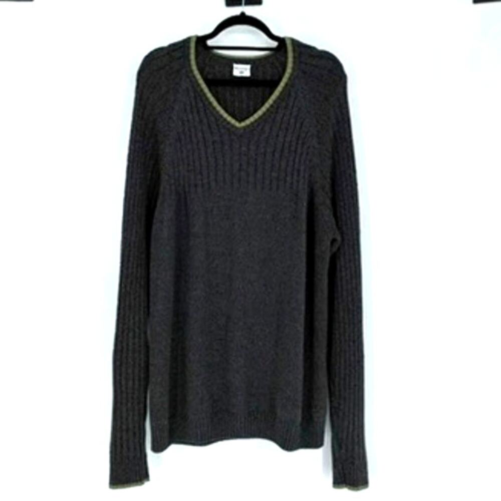 Columbia Men's Heather Gray Cotton Ribbed V Neck Sweater - Size XXL